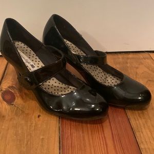 Black patent leather heels